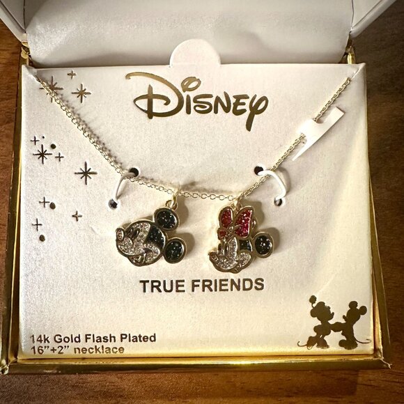 Disney Mickey And Minnie Mouse Necklace | True Friends 14k Gold Flash Plated - Picture 2 of 3